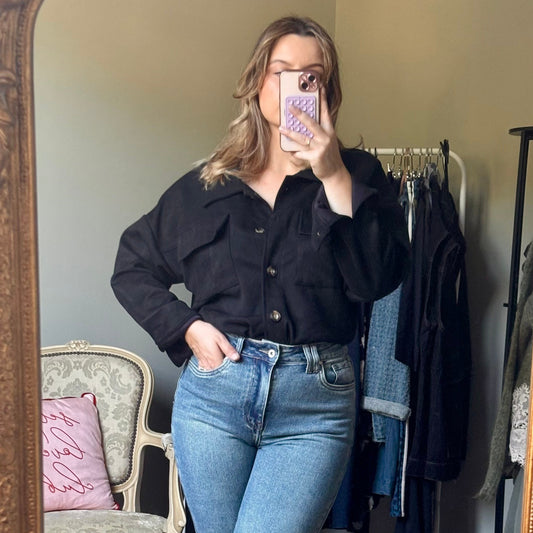 Veste chemise coupe oversize suédine noire