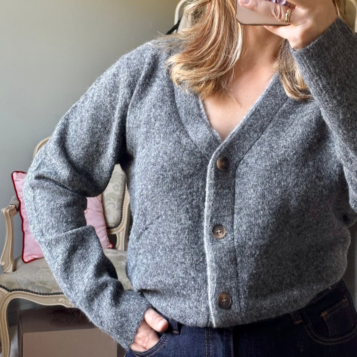 Gilet gris maille douce