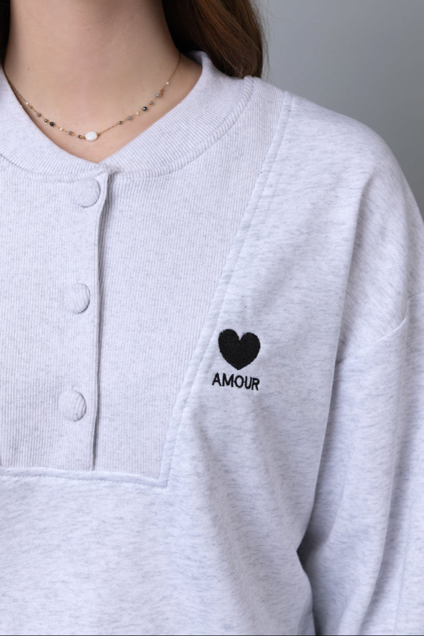 Pull comfy gris amour