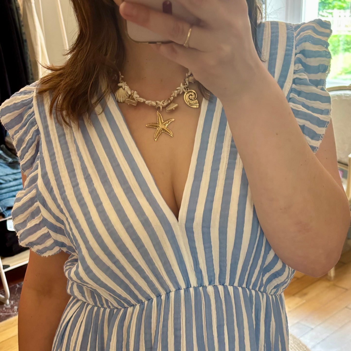 Robe gaze de coton rayée bleu azur