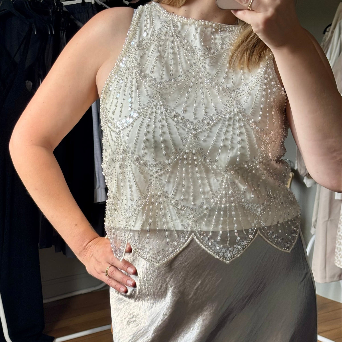 Top perlé ivoire