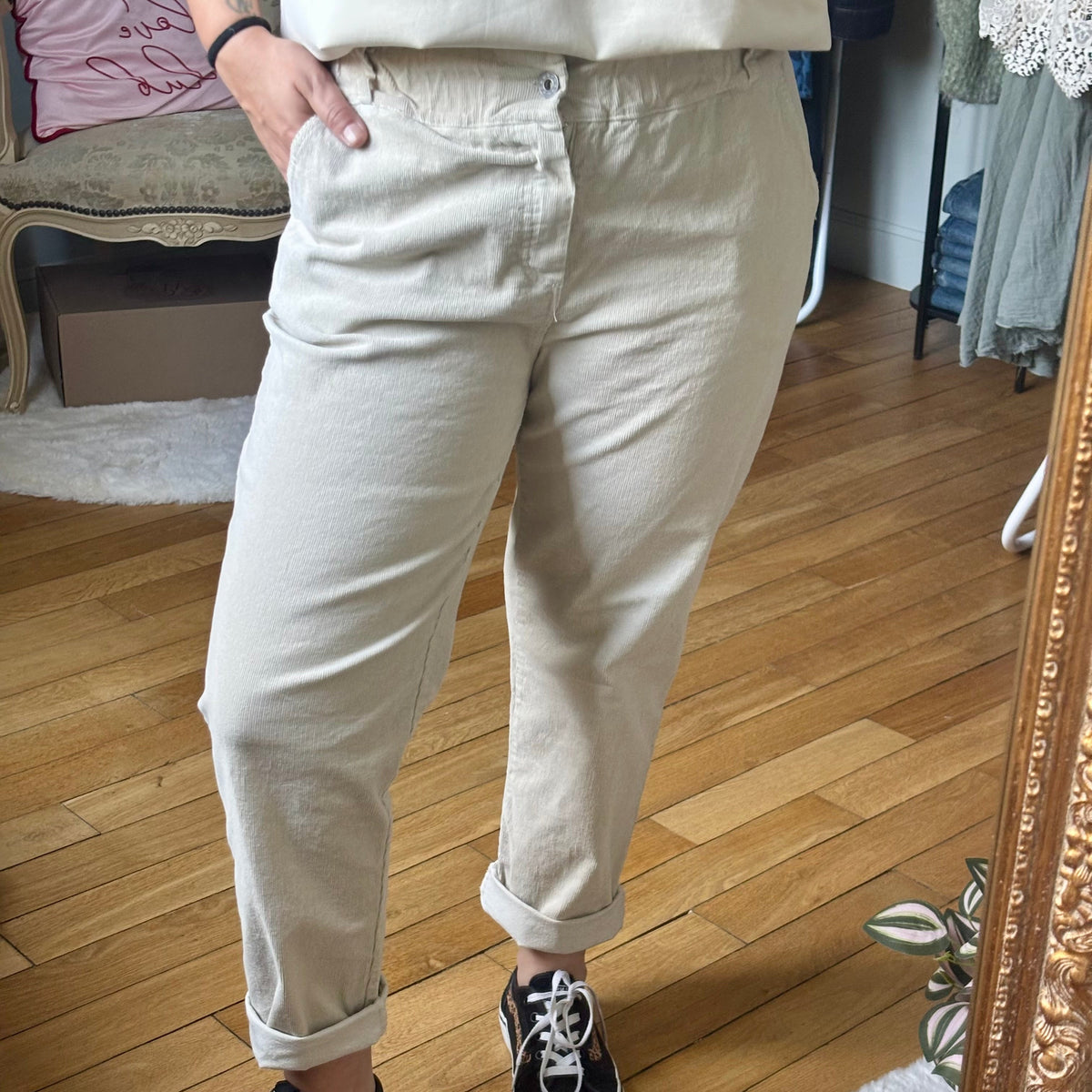 Pantalon beige côtelé