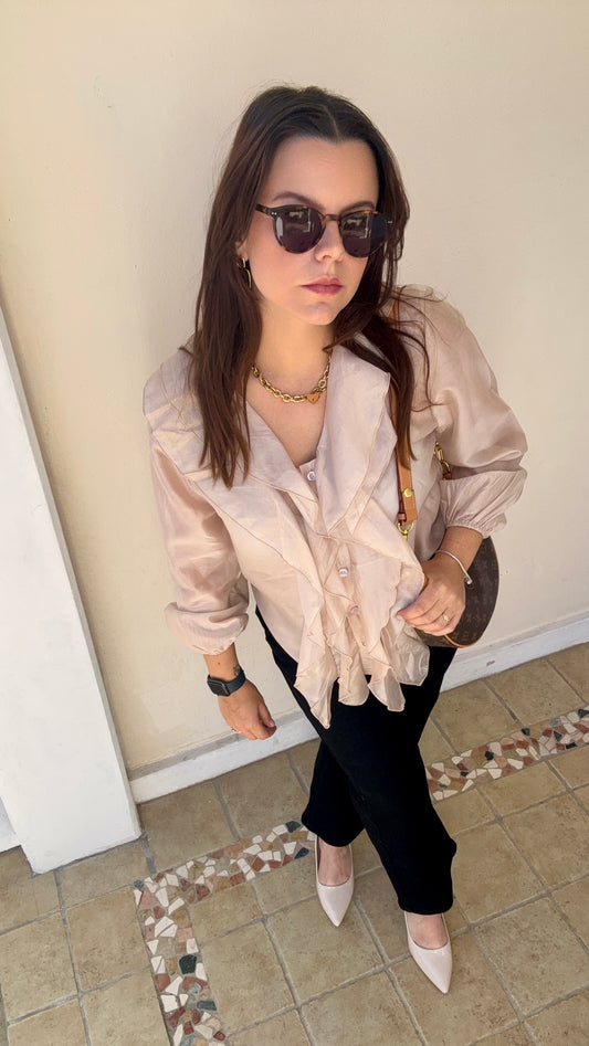 Chemise satinée beige ou bordeaux