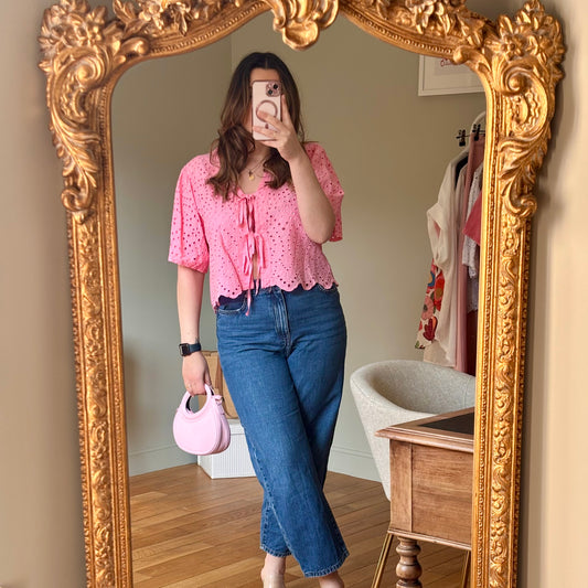 Top broderie anglaise rose