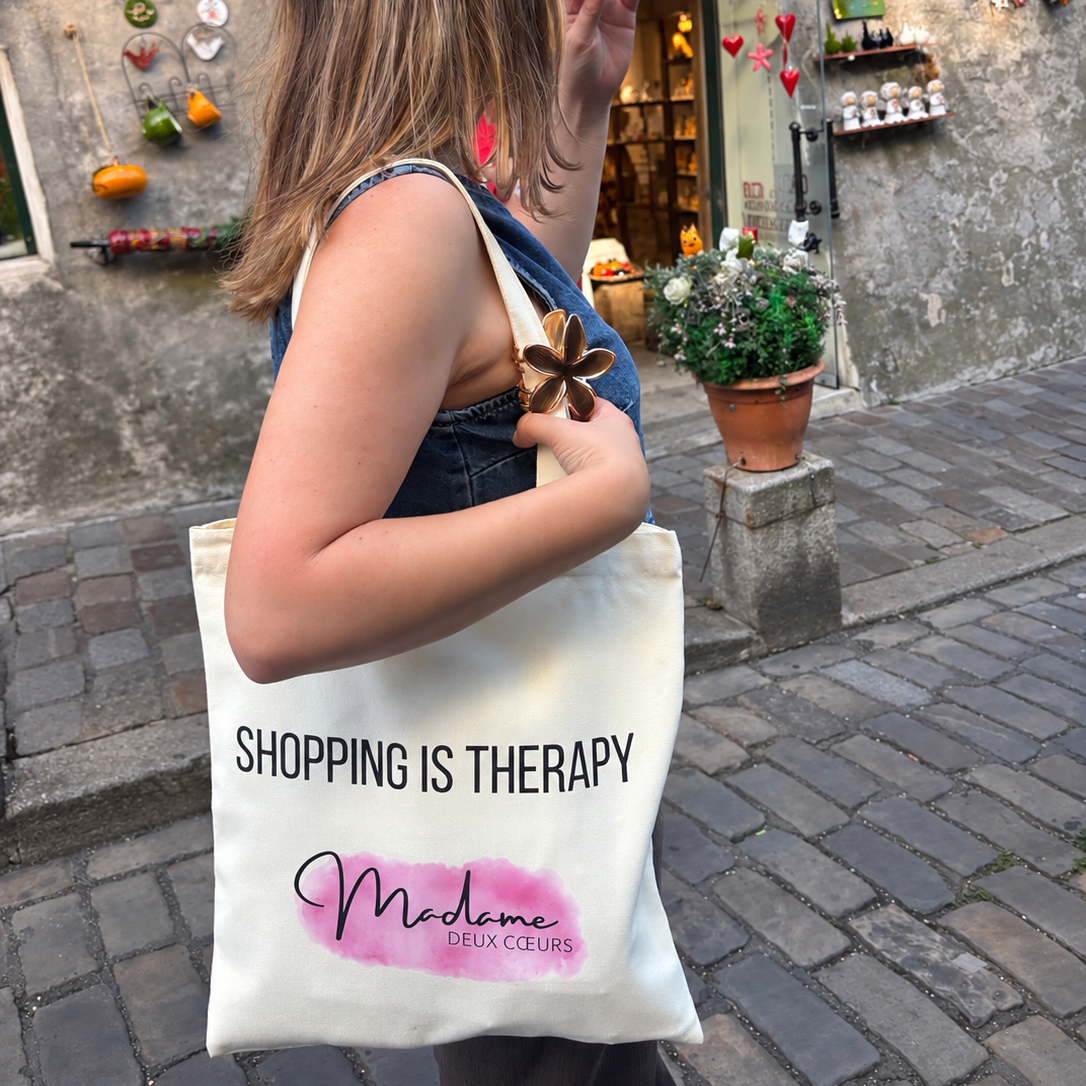 Tote bag « Shopping is therapy » Madame Deux Cœurs