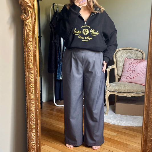 Pantalon gris coupe fluide taille élastique