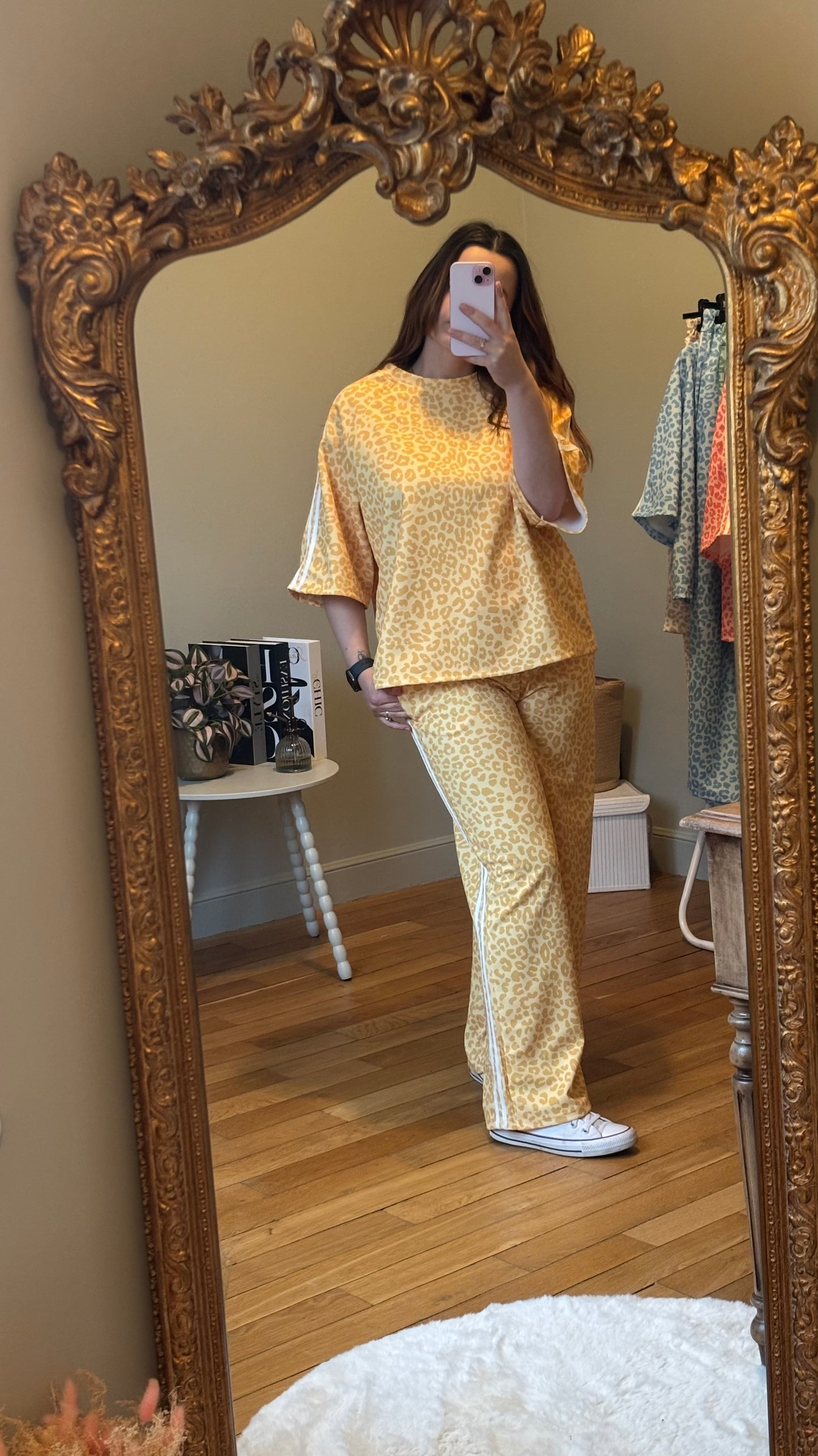 Ensemble jogging léopard jaune manche 3/4