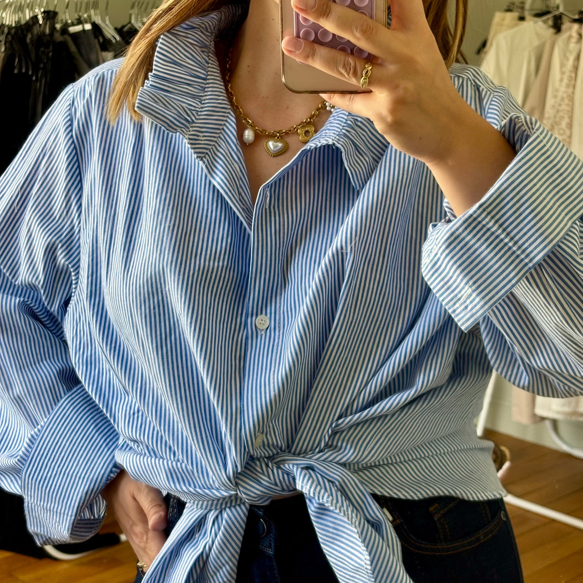 Chemise bleu à rayures col Clotilde