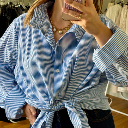 Chemise bleu à rayures col Clotilde