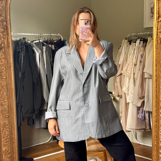 Blazer oversize rayé gris