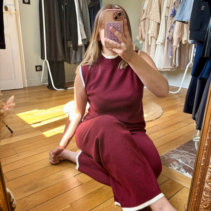 Ensemble en maille bordeaux