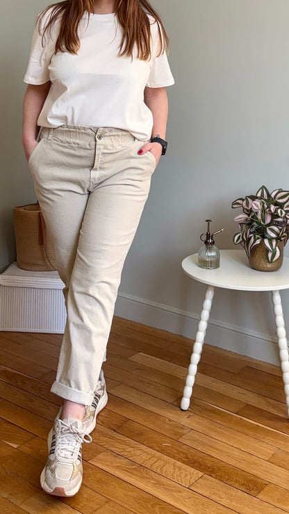 Pantalon beige côtelé