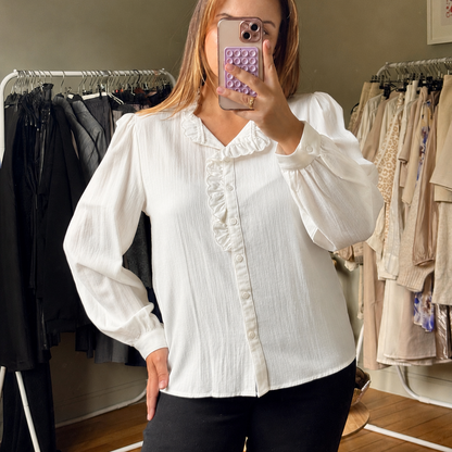 Chemise blanche col volanté