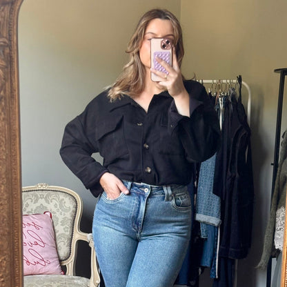 Veste chemise coupe oversize suédine noire