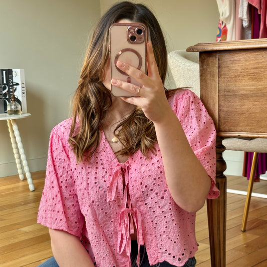 Top broderie anglaise rose