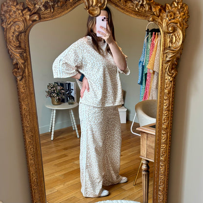 Ensemble jogging léopard beige manche 3/4