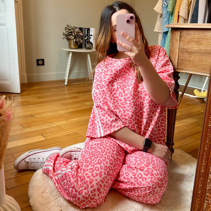 Ensemble jogging léopard rose manche 3/4