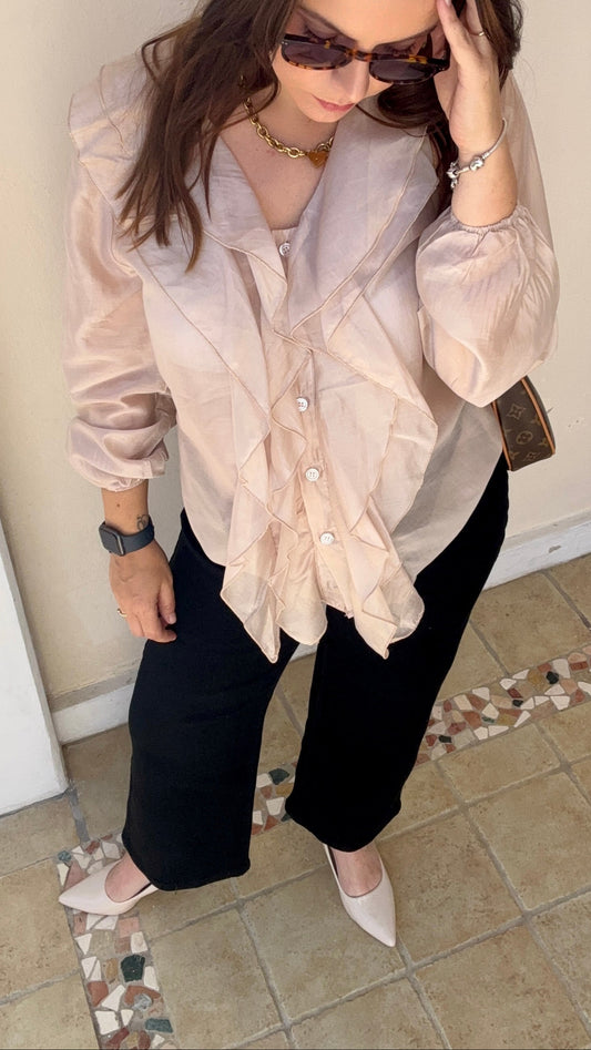 Chemise satinée beige ou bordeaux