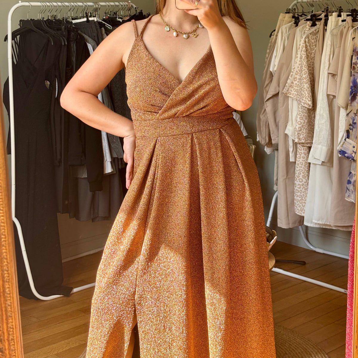 Robe longue doré pailletée