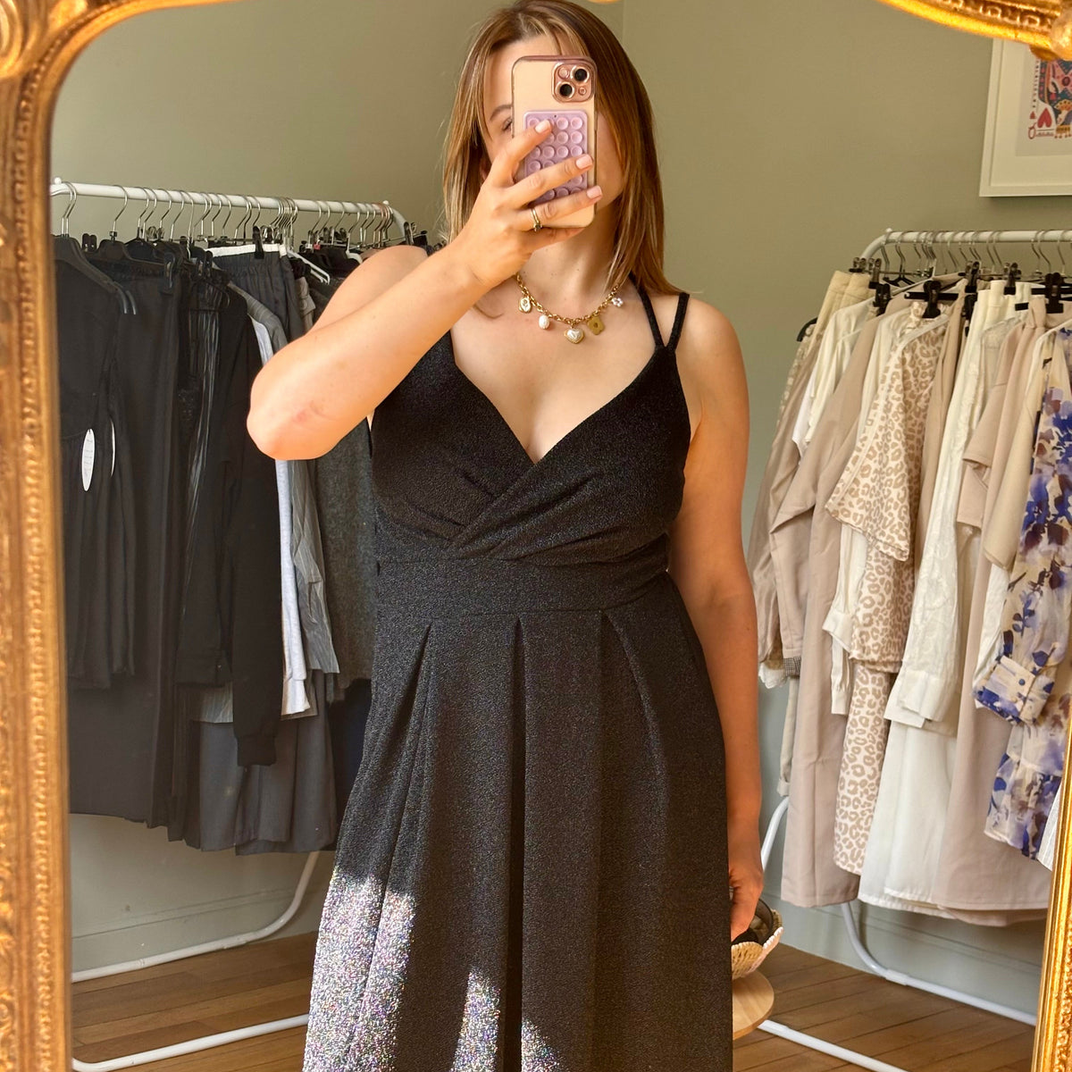Robe longue noir pailletée