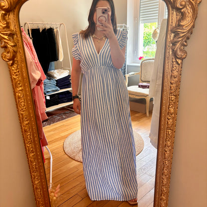Robe gaze de coton rayée bleu azur