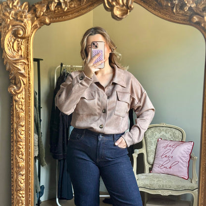 Veste chemise coupe oversize suédine camel