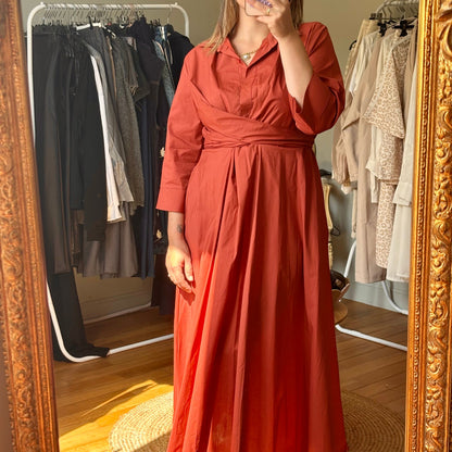 Robe chemise longue orangé/rouille