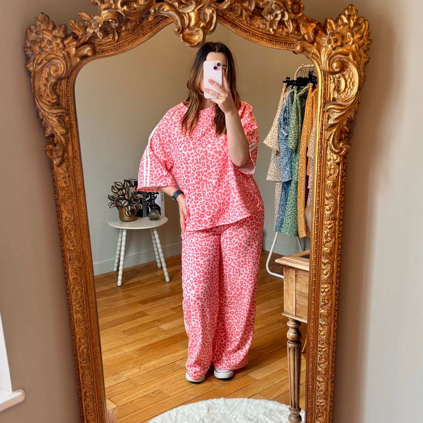 Ensemble jogging léopard rose manche 3/4