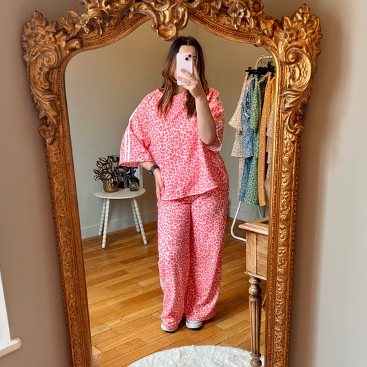 Ensemble jogging léopard rose manche 3/4