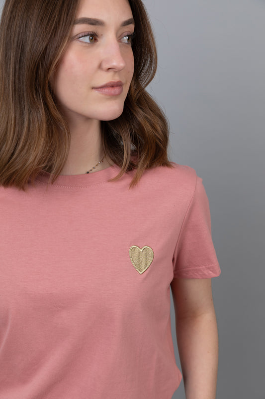Camiseta de corazón dorado