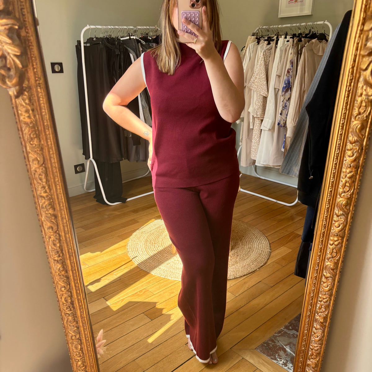 Ensemble en maille bordeaux