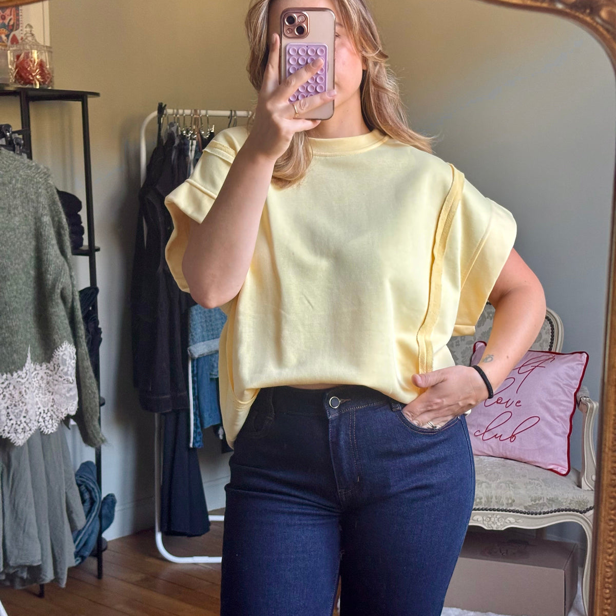 Sweat manches courte jaune pastel