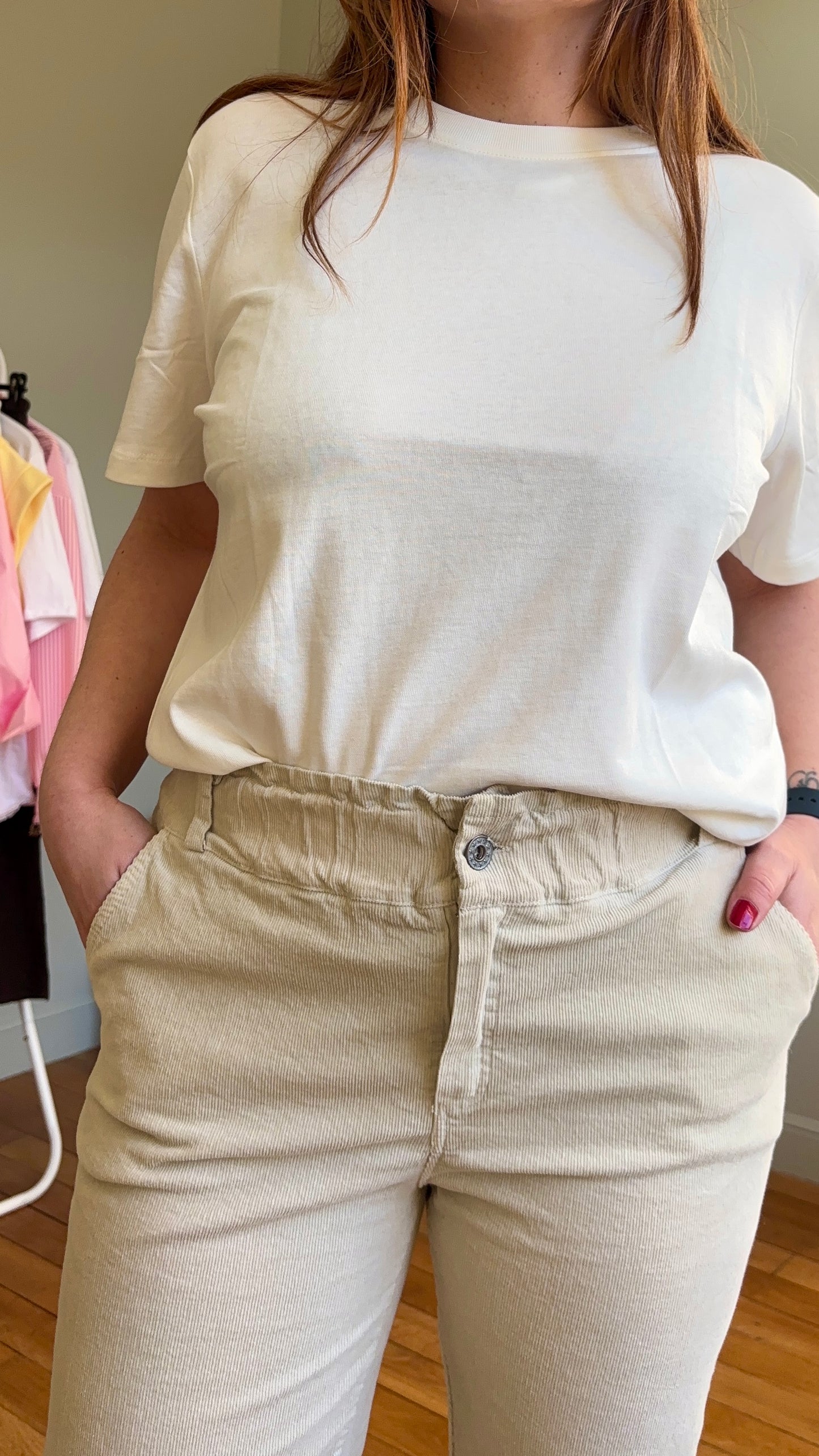 Pantalon beige côtelé