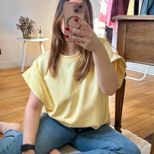 Sweat manches courte jaune pastel