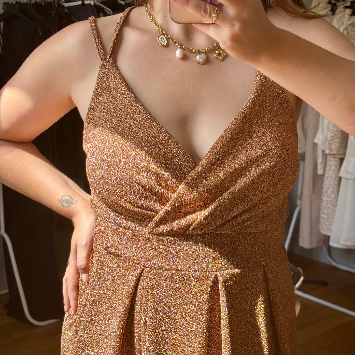 Robe longue doré pailletée