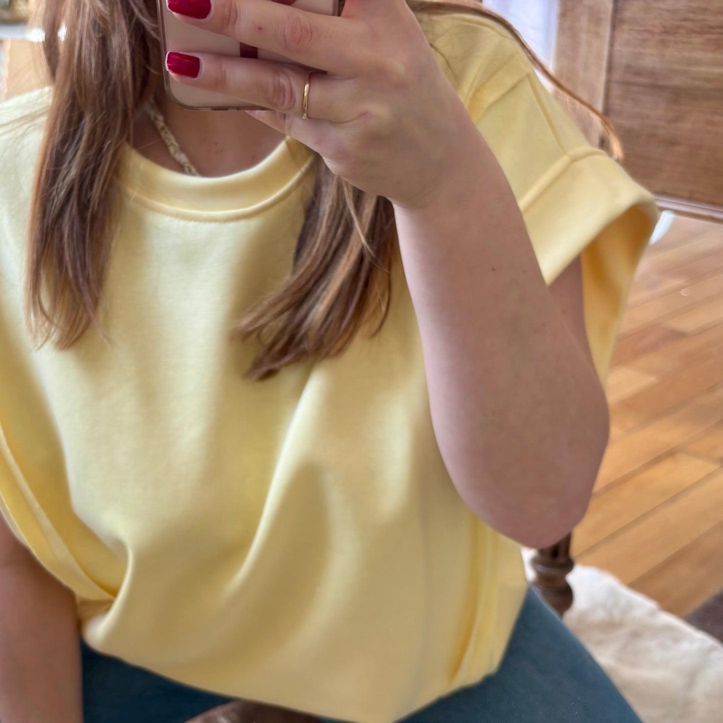 Sweat manches courte jaune pastel