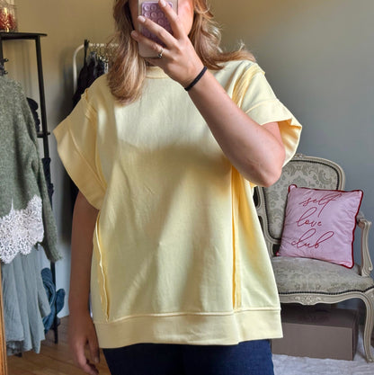 Sweat manches courte jaune pastel