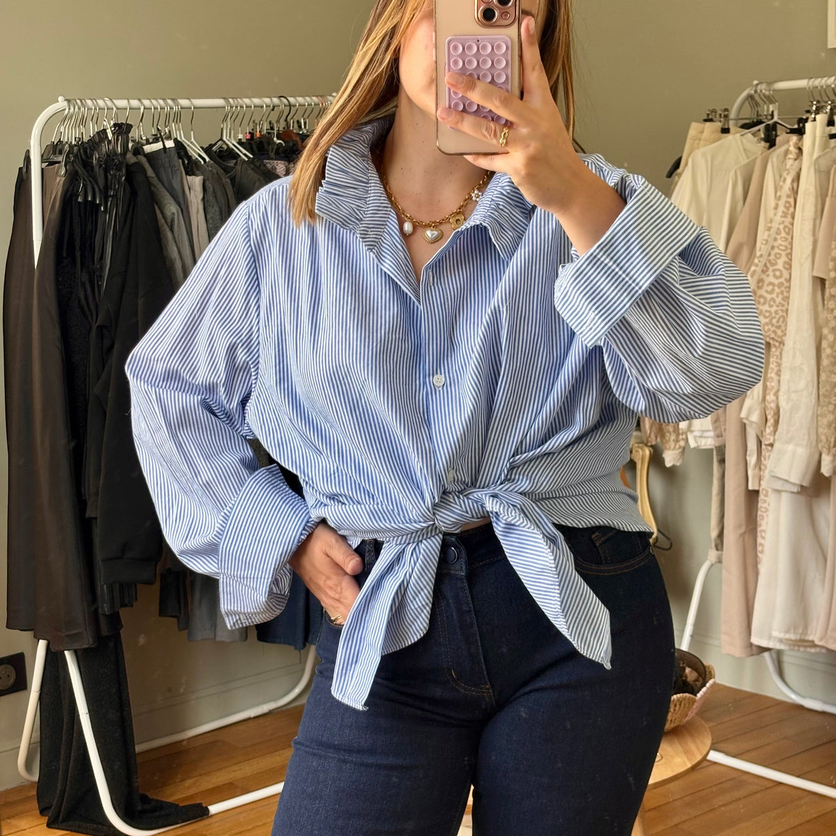 Chemise bleu à rayures col Clotilde