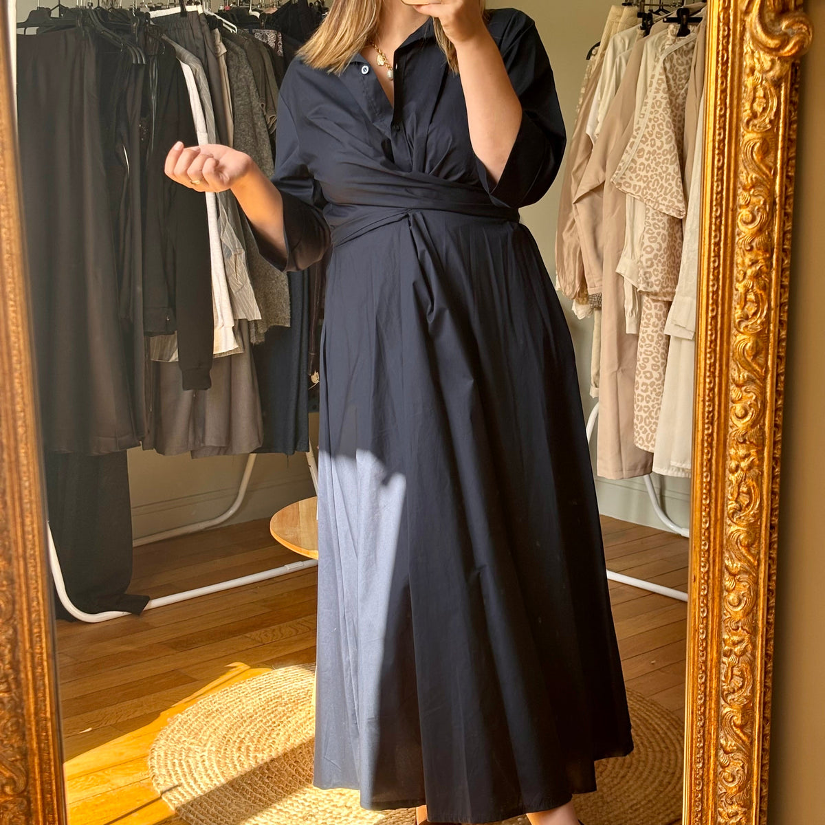 Robe chemise longue bleu marine