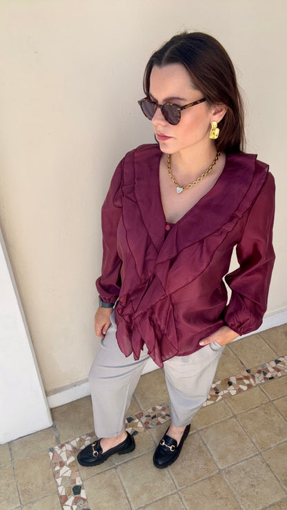 Chemise satinée beige ou bordeaux