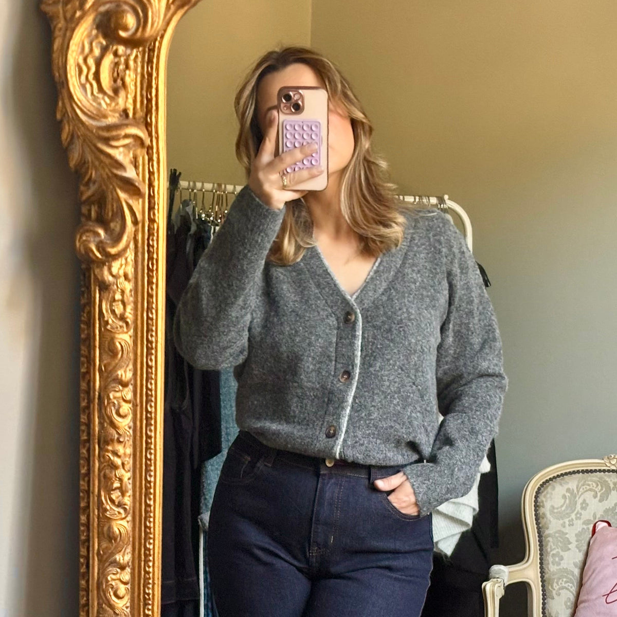 Gilet gris maille douce