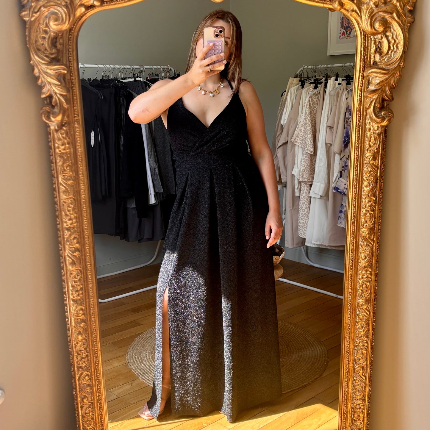 Robe longue noir pailletée