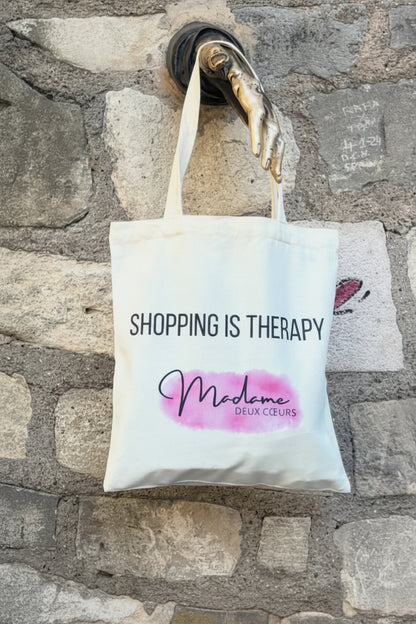Tote bag « Shopping is therapy » Madame Deux Cœurs