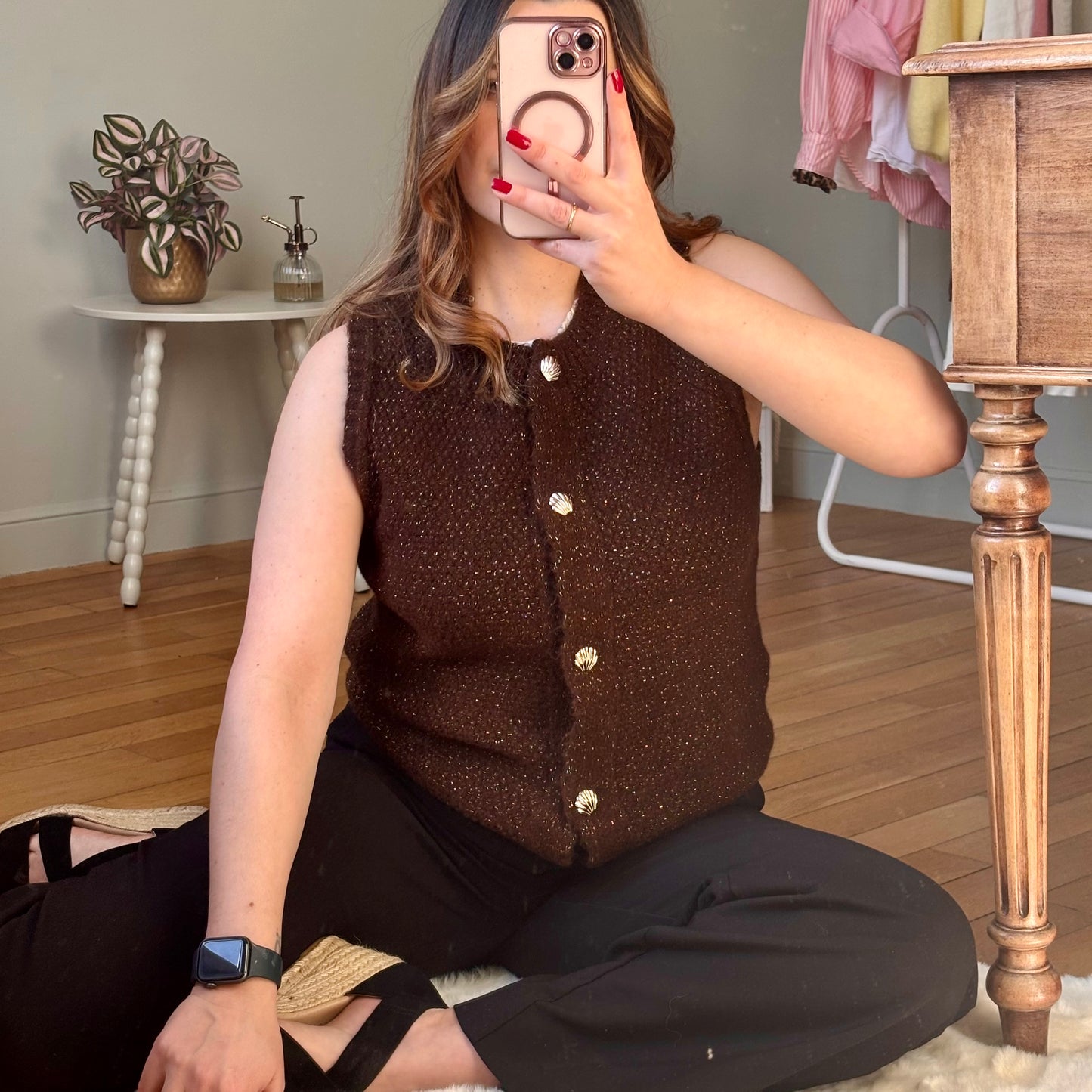 Gilet sans manches boutons coquillage