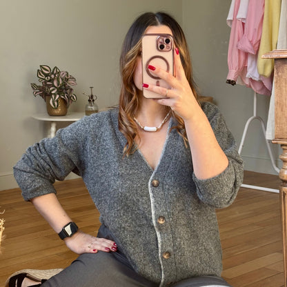 Gilet gris maille douce