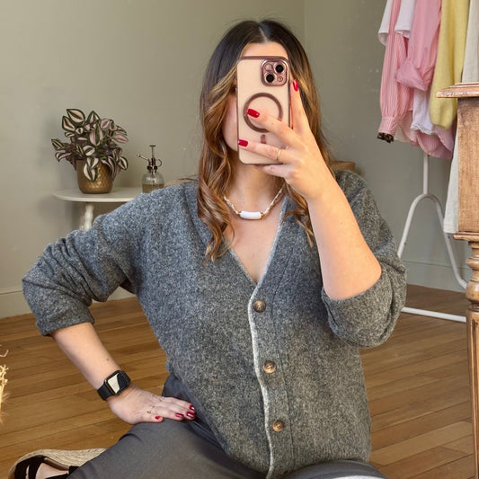 Gilet gris maille douce