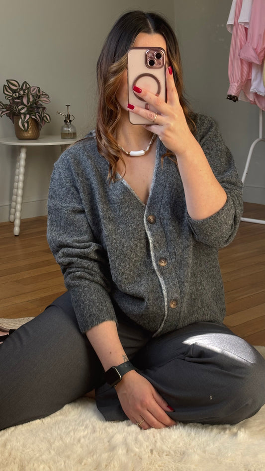 Gilet gris maille douce