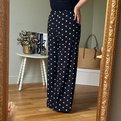 Pantalon fluide noir à pois