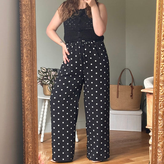 Pantalon fluide noir à pois